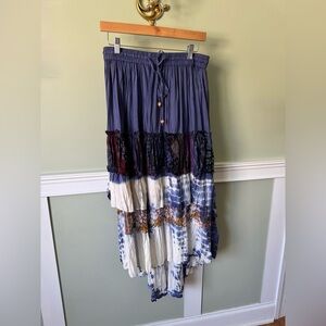 Bohemian Maxi Skirt in Blue and White Tie Dye